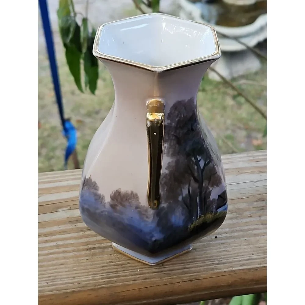 Nippon Noritake Morimura Hand Painted Vase HOUSE ON LAKE 6